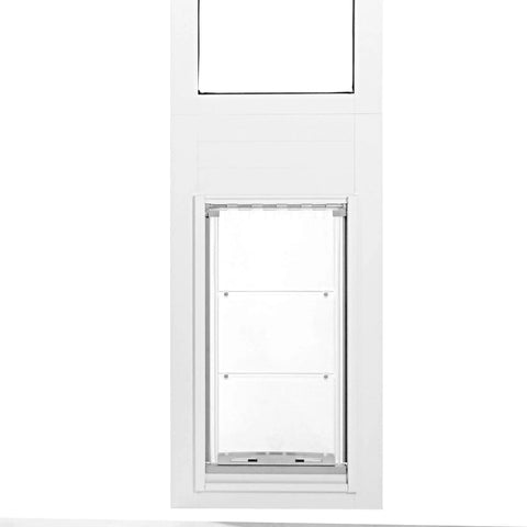 Heavy Duty Thermo Panel Sliding Glass Door Pet Entry Built Tough For Large Dogs With Heavy Aluminum Frame Tight Magnetic Seal transparent flap open.