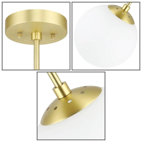 Semi Flush Mount Ceiling Light With Globe White Shade In Satin Brass Finish 1 Light Modern Fixture close-up details