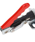 Beefy Heavy Duty Push Pull Toggle Clamp With 992.1 Lb Clamping Force, Quick Release Elbow Joint Clamp For Metalworking And Woodworking, Perfect For Assembly, Welding, Repairs, And Machinery Maintenance. red handle metal toggle clamp close-up