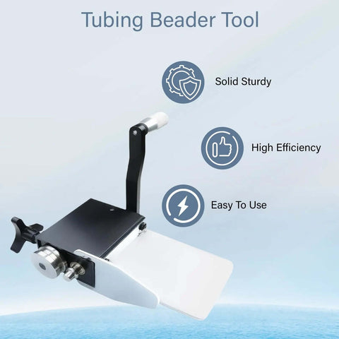 Bead Roller For Tubing And Hose Five Eighths Inch Aluminum Manual Tube Bead Roller Tool with black finish on blue background