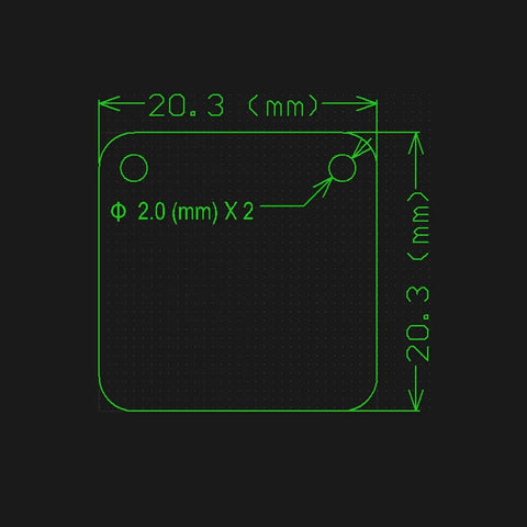 Technical drawing of K Type Thermocouple Module With SPI Output And MAX31855 Sensor mounting dimensions; 20.3mm x 20.3mm plate.