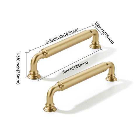 10 Pack 5 Inch Hole Center Brushed Gold Cabinet Pulls, heavy duty drawer handles, 5 inch size, rust proof matte satin.