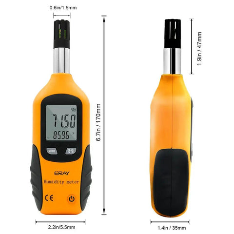 Beast All In One Digital Psychrometer Thermometer And Humidity Meter With backlight dew point and wet bulb readouts, yellow case, dual view