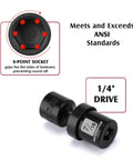 Close-up of 6-point socket showing 1/4 inch drive dimension, part of One Half Inch Drive Deep Universal Impact Socket Set.