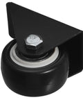 Close-up of black rubber wheel on 8 Piece L Shaped Plate Casters For Furniture And Luggage With Rubber Wheels, Bottom Mount Fixed Casters For One And A Half Inch Fit, Smooth Glide No Fuss, Low Noise, Easy Install For Sliding Doors And Cabinets.