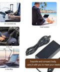 Power Adapter For Korg KROME 88 73 61 Keyboard Workstation, compact design, shown in travel and workspace settings.