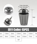 15 Piece ER11 Collet Set For CNC Milling Engraving And Lathe Tools, Pro Grade Spring Steel Collets From 1mm To 7mm And 1/8 Inch To 1/4 Inch