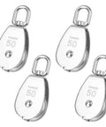Heavy Duty 304 Stainless Steel M50 Snatch Block Pulleys Three Eighths Inch Lifting Pulley With Swivel Hook Four Pack, stainless 50