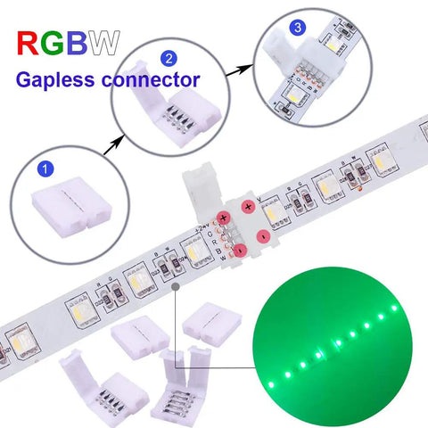 5Pin LED Strip Connector Kit With 16.4Ft RGBW Extension Wire For 12Mm Wide 5050 LED Strips, solderless RGBW connector example