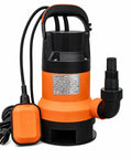 Heavy Duty 0.5HP Submersible Utility Pump With Auto Float Switch Handles No Sweat Draining For Pool Pond And Cellar Powered By 110V Motor With Bulletproof Iron Plastic Housing In Sleek Black And Orange.