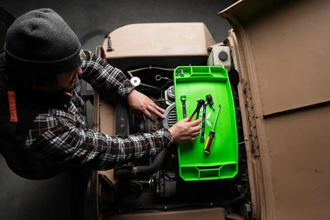 Mechanic using Non Slip Silicone Tool Tray For Mechanics And DIYers Small Grip Mat Keeps Tools In Place On Any Surface Flexible