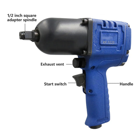 Precision Crafted Heavy Duty Pneumatic Impact Wrench, 1/2 Inch High Torque Air Tool with handle and start switch.