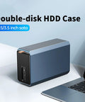 Top Rack Dual Sata Hard Drive Enclosure With Raid Disk Array And Quiet Cooling Fan USB3.0 Hook Up For Desktop Pcs Or Laptops, double-disk HDD case, aluminum shell.