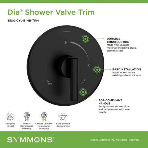 Dia Shower Valve Trim Kit Matte Black For Temptrol Pressure Balancing Valve With Easy Grip Brass Lever Handle And Escutcheon