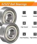 Miniature 623ZZ Ball Bearings Set, 30 Pieces, Deep Groove, Double Shielded, Carbon Steel, 3mm x 10mm x 4mm, High Load Capacity