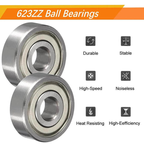 Miniature 623ZZ Ball Bearings Set, 30 Pieces, Deep Groove, Double Shielded, Carbon Steel, 3mm x 10mm x 4mm, High Load Capacity
