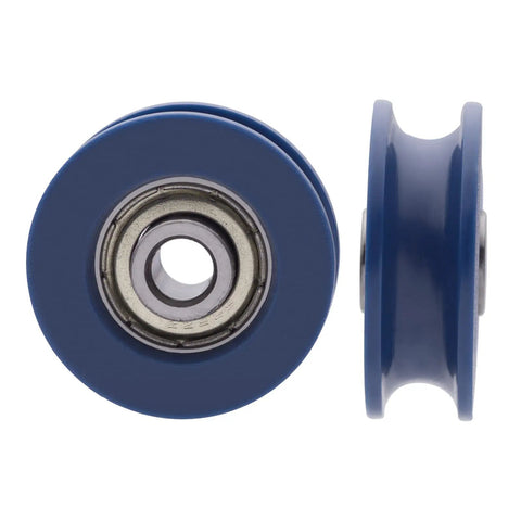 4Pcs U Groove Nylon Guide Wheel Set For Doors Windows Cabinets Drawers, U-Groove Roller Pulleys 5x25.5x8.5mm Blue, Built To Last, Heavy Duty, Smooth Sliding Upgrade For Everyday Home DIY, blue nylon U-groove wheel with bearing side view