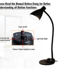 Led Desk Lamp With USB Charger And Three Color Temperature Twenty Brightness Levels Eye Caring Metal Desk Light For Office And Bedroom Ten Watt One Thousand Lumens Adapter Included with control functions display and flexible neck shown