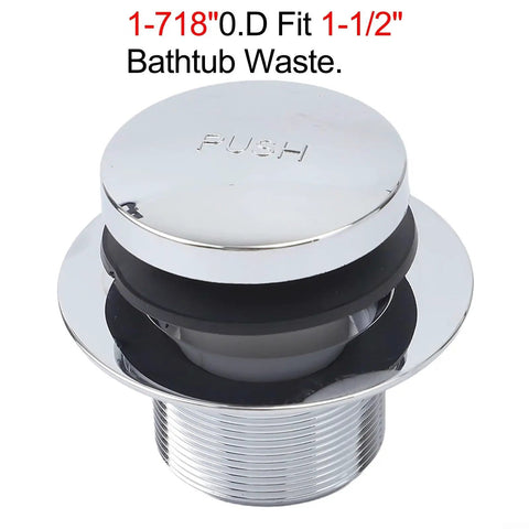 Single Hole Bathtub Drain Kit Silver Plastic Overflow featuring a chrome push drain for 1-1/2 inch waste.