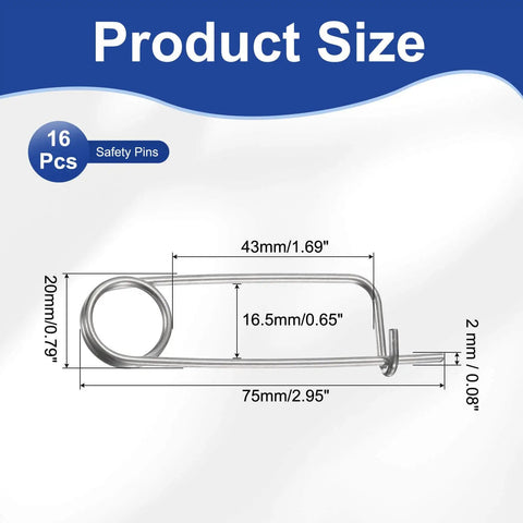 16 Pack Brooch Shape Cotter Pins With Quick Lock Spring Wire Fasteners For Farm Lawn Garden Hitches Zinc Plated Carbon Steel 0.08 Inch Diameter By 1.69 Inch Length Durable Easy Lock Pins From Uxcell product size diagram