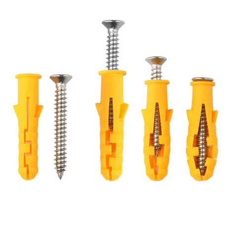 Yellow Plastic Expansion Anchor Kit With Zinc Plated Self Tapping Screws For Drywall Concrete Brick Hollow Walls 8mm Wall Plugs 50 Pieces 8x60mm