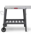 Front view of Rolling Pizza Oven Stand With Beveled Stainless Steel Top 31 By 19 Inches Foldable Extension Table Outdoor Bar Cart For Compact Ovens And Griddles Perfect For Patio BBQ And Deck Parties Gray