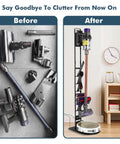 Before and after of Versatile Vacuum Stand And Wall Mount For Dyson V12 V15 V11 V10 V8 V7 And Cleaning Robots Cordless Vacuum Storage Dock.