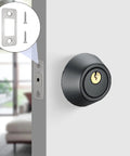 Stainless Steel Round Corner Deadbolt Strike Plate, 1 Inch By 2.25 Inch, 2 Pack With Screws, installed on modern front door