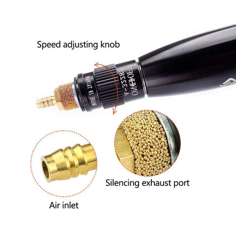 Close-up of Beast Pro Grade Turbine Pneumatic Die Grinder Kit showing speed adjusting knob and silencing exhaust port.