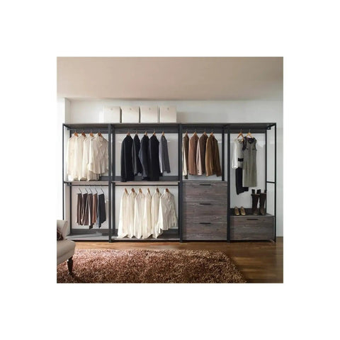 Top Shelf Wood Walk In Closet Organizer System Featuring Straight Up Customizable Shelves Heavy Duty Hanging Rods And Hassle Free Drawers For Bedroom Storage That Honestly Maximizes Space with clothes, drawers, and steel frame.