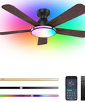 Ceiling Fans,46“ RGB Low Profile Ceiling Fans with Lights, Wood-like Blades with colorful light and remote control