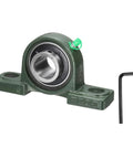 Self Aligning Pillow Block Bearing With One And One Eighth Inch Bore, Solid Cast Iron Base, Chrome Steel Flange Mounted, ABEC 3 Precision, Includes M3 Wrench And Grease Nipple Cap