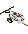 15 Gallon Trailer Sprayer With 2 Nozzle Boom, 1.2 GPM High Flow Pump, 60 PSI, visible with wheels and tow bar, top view