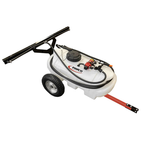 15 Gallon Trailer Sprayer With 2 Nozzle Boom, 1.2 GPM High Flow Pump, 60 PSI, visible with wheels and tow bar, top view