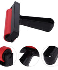 Solid Grip Rubber Paint Roller For Printmaking And Classroom Art Projects Sporting A Clean Minimalist Frame view from the side with red roller and black handle.