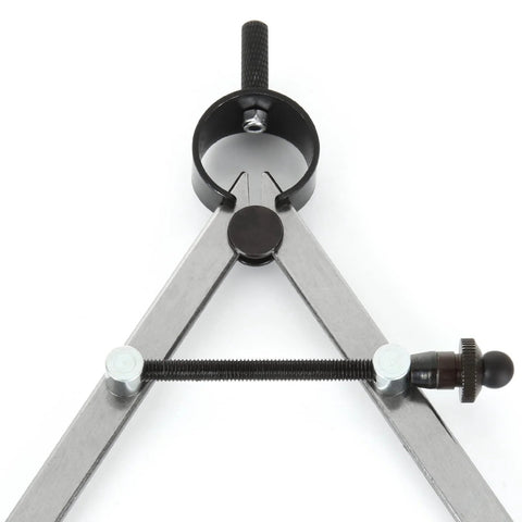 Front view of a 3-piece steel caliper/divider set, 8-inch inside/outside calipers with threaded adjustment bar