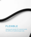 Close-up of 100 Inch Kink Free Stainless Steel Shower Hose with brass insert, matte black finish, showing flexible design.