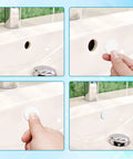 Top Shelf Rubber Sink Overflow Cover Cap 3 Pack White Silicone Drain Guard installation in sink overflow hole.