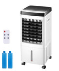Portable Evaporative Swamp Cooler With Dual Ice Packs And Spacious Ten Liter Water Tank To Slash Utility Costs and Kick Some Summer Heat leaving you breezy indoors or outdoors with gentle sweep settings, featuring remote and freeze packs.