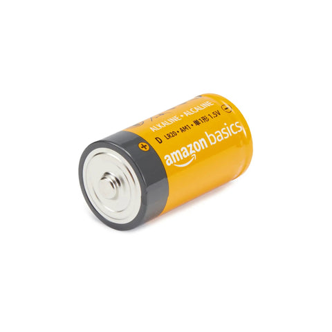 Top Shelf D Cell Batteries 12 Pack Alkaline Power Cells One Point Five Volt, single alkaline D battery showing positive terminal.