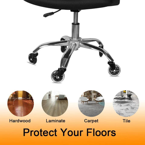 Office chair wheels floor safe for hardwood, carpet, tile, and laminate. Protects all surfaces with smooth, quiet roll.