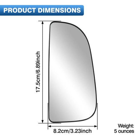 Ram Passenger Right Side Lower Mirror Glass Replacement For 2010-2020 Dodge Ram with bracket, dimensions shown
