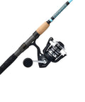 Carbon Inshore Spinning Rod And Penn Pursuit IV Reel Combo For Real Inshore Action showing black rod and silver reel close-up