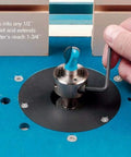 Xtreme Xtension Pro Router Bit And Collet Extension with hex key being adjusted on router table for precise height and reduced deflection