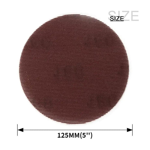 Cool 20 Piece Assortment Of 5 Inch Mesh Hook Loop Sanding Discs With 80 To 600 Grit For Smooth Finish And Dust-Free Prepping On Wood And Metal, 125mm disc close-up.