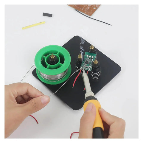 Pro Grade Magnetic Soldering Station With Flexible Third Hand Bracket in use for electronics repair on board