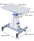 Motorized Optometrist Ophthalmic Table With Electric Lift, Drawer, Aluminum Alloy Post, 22.8x15.7 in surface with dimensions
