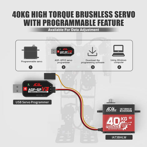 40Kg High Torque RC Servo Motor With Full Metal Gear Waterproof Brushless Programmable Standard Servo And Accurate Position Feedback IA73BHLW USB programmer