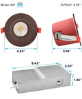 Top Tier 12 Pack Four Inch Led Recessed Lights With J Box And Bronze Trim components, dimensions shown, design for easy installation.