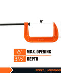 Six Inch C Clamp Set For Woodworking And DIY Projects, Beefy 1000 Lb Load Capacity, Two Pack, Ductile Iron Construction, 6 Inch Opening
